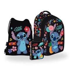 Stitch iskolatáska szett kihajtható tolltartóval - Black Aloha (679865-2-szett)