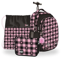 St.Right - Pink Checkered gurulós iskolatáska szett kihajtható tolltartóval (682131-1-szett)