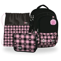 St.Right - Pink Checkered iskolatáska szett kihajtható tolltartóval (680366-1-szett)
