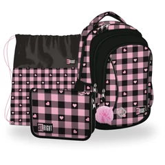 St.Right - Pink Checkered iskolatáska szett kihajtható tolltartóval (680373-1-szett)