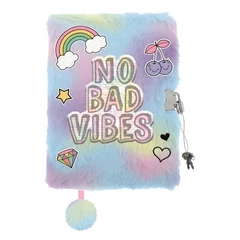 Szivárványos szőrmés kulcsos napló - A/5 - 96 lapos - No bad vibes