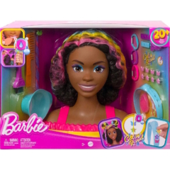 Barbie Deluxe Styling Head - Fésülhető babafej Neon Rainbow tincsekkel - Barna göndör hajú (HMD79)