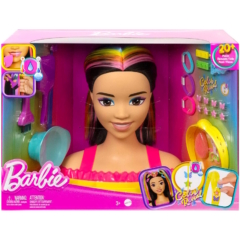 Barbie Deluxe Styling Head - Fésülhető babafej Neon Rainbow tincsekkel - Fekete egyenes hajú (HMD81)