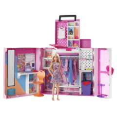 Barbie álom öltözőszoba szennyes ledobóval és babával (HGX57)