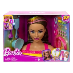 Barbie Deluxe Styling Head - Fésülhető babafej Neon Rainbow tincsekkel - Barna hullámos hajú (HMD80)
