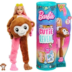 Barbie Cutie Reveal baba plüss jelmezben meglepetésekkel 4. sorozat - Majmocska (HKR01)