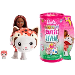 Barbie Cutie Reveal Chelsea meglepetés baba - Állatos jelmezek - Cica-Panda - Piros (HRK28)