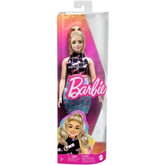 Barbie Fashionistas Barátnő baba - GRL PWR mintás ruhában (HPF78)