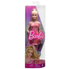 Barbie Fashionistas Barátnő baba - Piros-fehér virág mintás ruhában (HJT02)