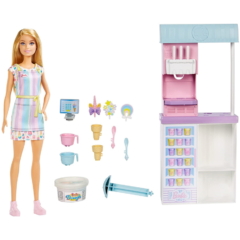 Barbie Kézműves fagylaltozója játékszett babával (HCN46)