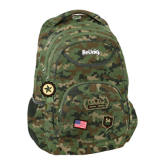 BeUniq Terepmintás  hátizsák, iskolatáska - 3 rekeszes - Army