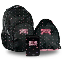 Minnie Mouse iskolatáska szett kihajtható tolltartóval - Fekete, masnis (DM25XX-276-1-szett)