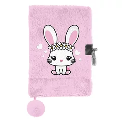 BeUniq szőrmés kulcsos napló A5/96 lap - Rabbit Check - Pink (BU26ZJ-3676)