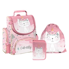 Cicás ergonomikus iskolatáska szett felszerelt kihajtható tolltartóval - Cute Kitty (PP26CK-525-1-szett)