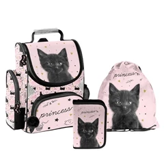 Cicás ergonomikus iskolatáska szett kihajtható tolltartóval- Black Cat (PP26BC-525-2-szett)