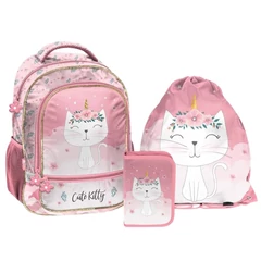 Cicás iskolatáska szett felszerelt kihajtható tolltartóval - Cute Kitty (PP26CK-260-1-szett)