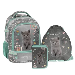 Cicás iskolatáska szett felszerelt kihajtható tolltartóval - Lovley Cat (PP26CS-260-1-szett)