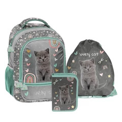 Cicás iskolatáska szett kihajtható tolltartóval - Lovley Cat (PP26CS-260-2-szett)