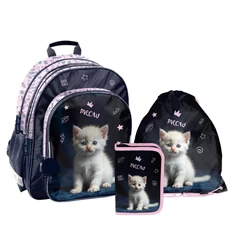 Cicás iskolatáska szett kihajtható tolltartóval - White Kitty (PP26CD-090-2-szett)