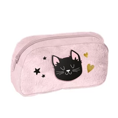Cicás szőrmés egyterű tolltartó - Black Cat (PP26BC-045)