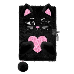 Cicás szőrmés kulcsos napló A/5/96 lap - Black Cat (PP26BC-3676)