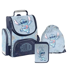 Disney - Stitch ergonomikus iskolatáska szett kihajtható tolltartóval - Blue Aloha (DS26UU-525-2-szett)