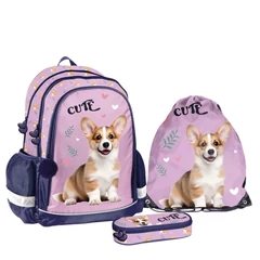 Kutyás iskolatáska szett ovális tolltartóval - Cute Corgi (PP26CG-081-1-szett)