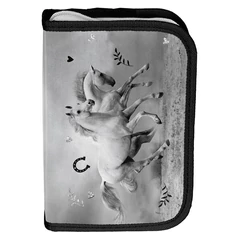 Lovas felszerelt kihajtható tolltartó - fekete-fehér (PP24KE-P001)