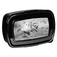 Lovas műanyag uzsonnás doboz - fekete-fehér (PP24KE-3022)