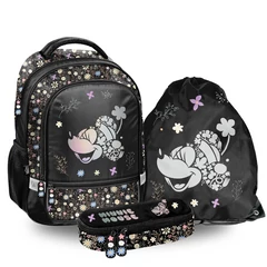 Minnie Mouse iskolatáska szett ovális tolltartóval - Black, Flower (DM25RR-260-1-szett)