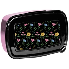 Műanyag uzsonnás doboz - fekete, pink virágos (PP25RR-3022)