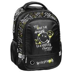 Smiley ergonomikus iskolatáska, hátizsák - 2 rekeszes - Black (SM25LT-260)