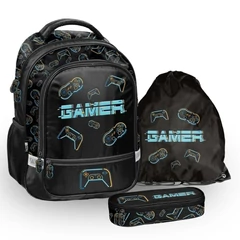 Videójátékos iskolatáska szett ovális tolltartóval - Gamer (PP26GM-260-1-szett)