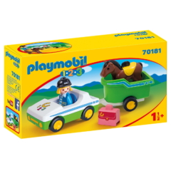 Playmobil 1.2.3 - Kisautó lószállító pótkocsival játékszett