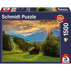 Schmidt 1500 db-os puzzle - Sunset over the mountain village of Wamberg (58970)
