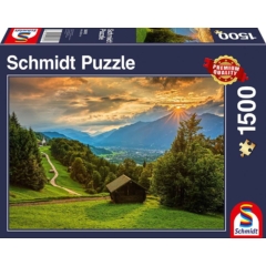 Schmidt 1500 db-os puzzle - Sunset over the mountain village of Wamberg (58970)
