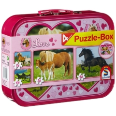 Schmidt 2x26+2x48 db-os puzzle fém bőröndben - Pferde Puzzle-Box (55588)