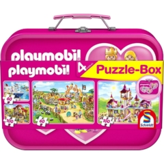 Schmidt 2x60+2x100 db-os puzzle fém bőröndben - Pink Playmobil Puzzle-Box (56498)