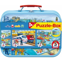 Schmidt 2x26+2x48 db-os puzzle fém bőröndben - Verkehrsmittel Puzzle-Box (56508)