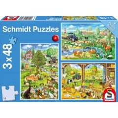 Schmidt 3 x 48 db-os puzzle - Bauernhof (56353)