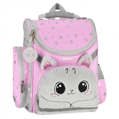Kitty Plus cicás ergonomikus iskolatáska - szürke, pink (550844)