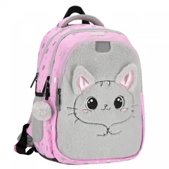 Kitty Plus cicás iskolatáska, hátizsák - 3 rekeszes - szürke, pink (550849)