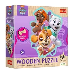 Trefl 50 db-os Wooden Contour Fa Puzzle - Mancs őrjárat - A cheerful group of pupies (20258)