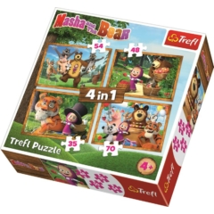 Trefl 4 az 1-ben puzzle (35,48,54,70 db-os) - Mása és a medve - Erdei kalandok (34329)