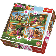Trefl 4 az 1-ben puzzle (35,48,54,70 db-os) - Mása és a medve - Erdei kalandok (34329)