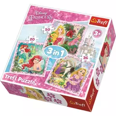 Trefl 3 az 1-ben puzzle (20,36,50 db-os) - Disney Hercegnők és a kiskedvenceik (34842)