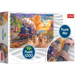 Trefl 1000 db-os puzzle + kirakó szőnyeg - Kutyusok a vonat mellett (94069)