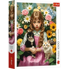 Trefl 1000 db-os puzzle - Lány macskákkal (10976)