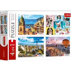 Trefl 4 x 1000 db-os puzzle - Amalfi, Barcelona, Hőlégballonok és Kutyusok (93687)