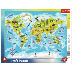 Trefl 25db-os keretes puzzle - Világtérkép állatokkal (31340)